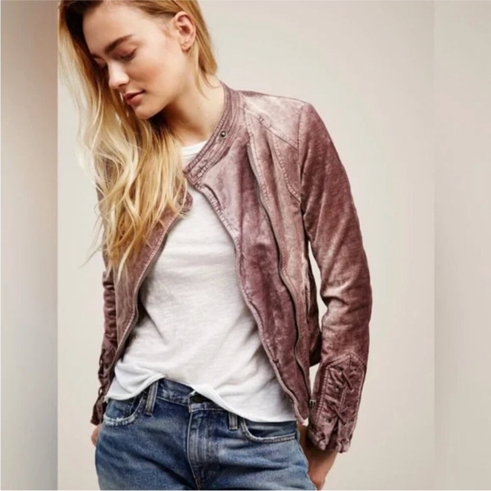 Free People Purple Crushed Velvet Moto Jacket Size S